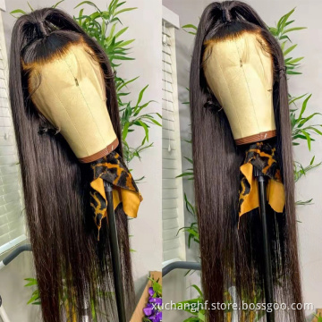 HF wholesale bone straight closure wig pre plucked 4 by 4 straight frontal lace wig human hair wigs